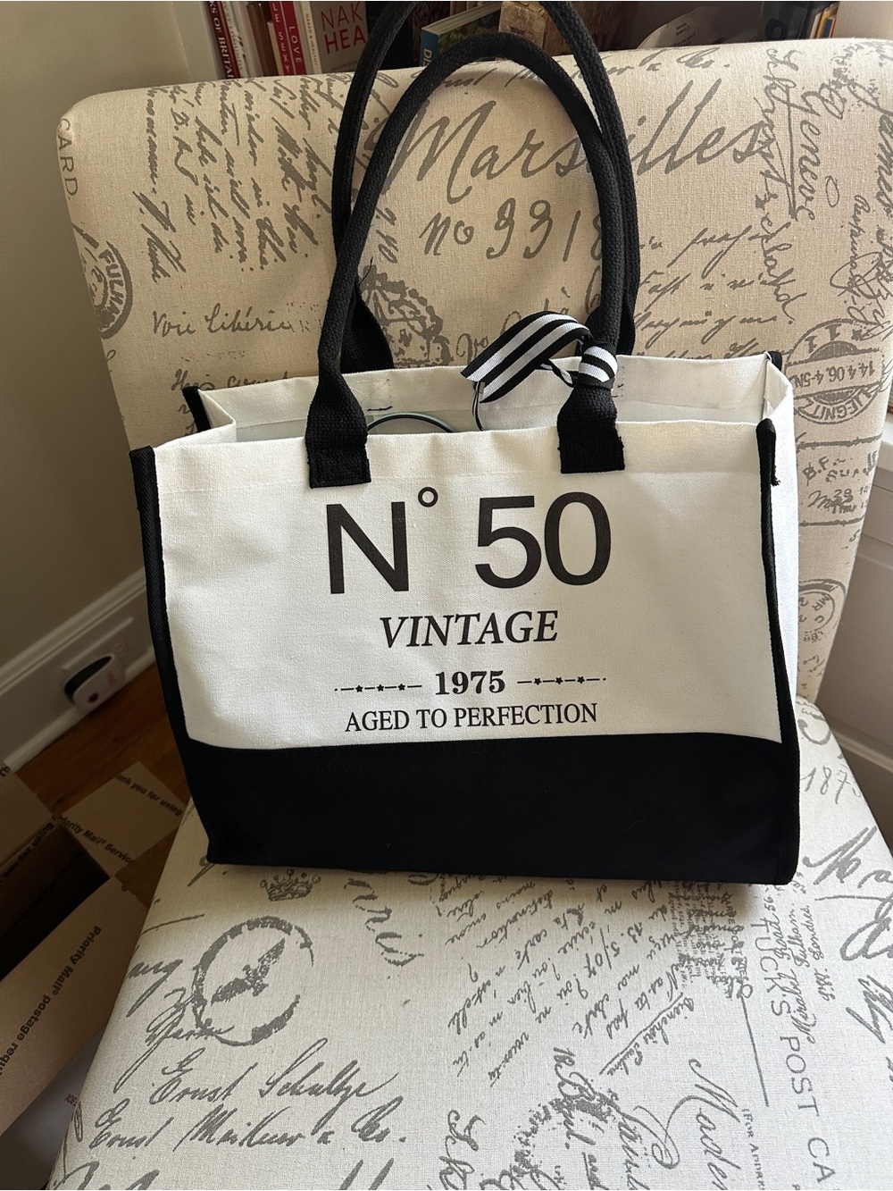 1975 No. 50 Vintage Black & White Tote Bag